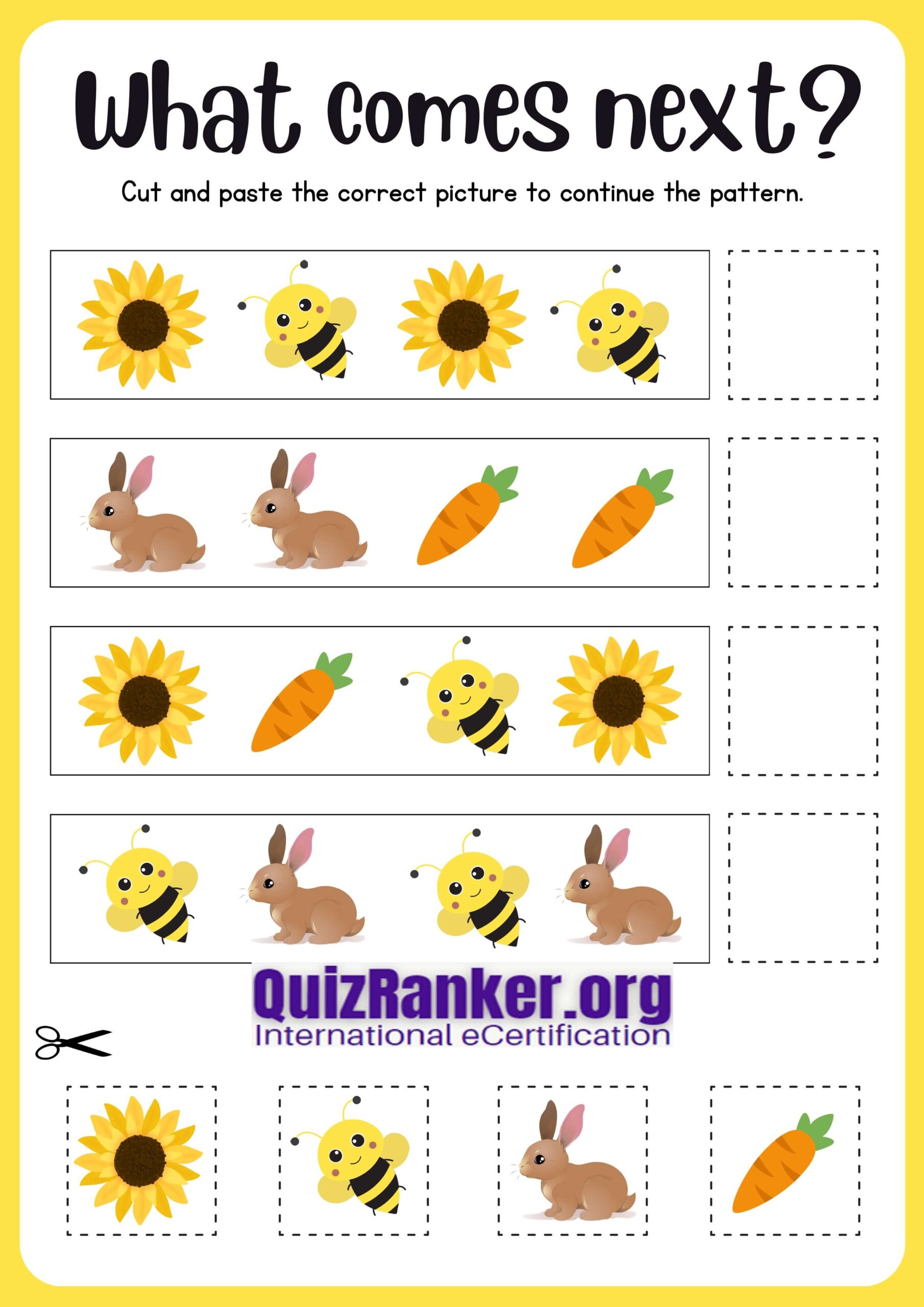 Yellow Colourful Pattern Math Worksheet