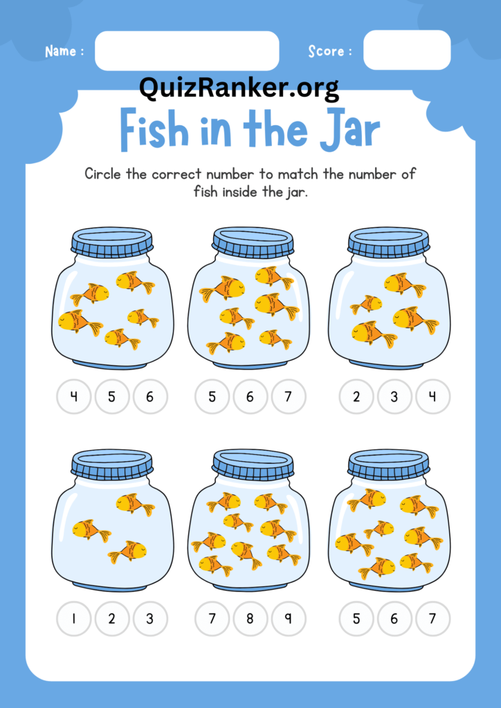 Blue and Yellow Illustration Counting Fish Worksheet