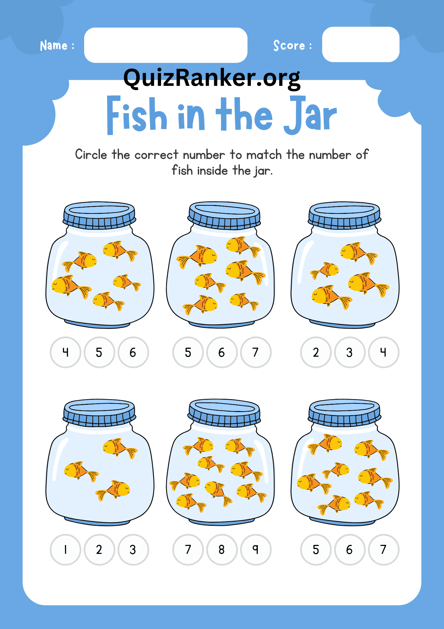 Blue and Yellow Illustration Counting Fish Worksheet